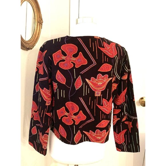 Women’s M Black Red Floral Jacket Embroidered Open Front Art to Wear Black boho - Picture 2 of 13